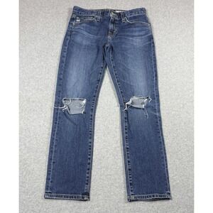 Ag Adriano Goldschmied Boyfriend Jeans in Medium Blue with Knee Rips